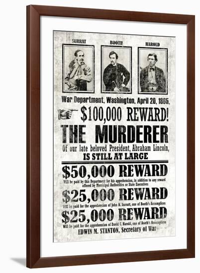 John Wilkes Booth Replica Wanted-null-Framed Art Print