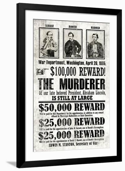 John Wilkes Booth Replica Wanted-null-Framed Art Print
