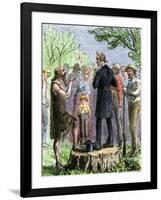 Johnny Appleseed Addressing a Preacher Among Settlers of Ohio Territory-null-Framed Giclee Print