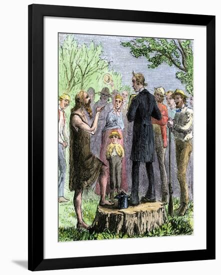 Johnny Appleseed Addressing a Preacher Among Settlers of Ohio Territory-null-Framed Giclee Print