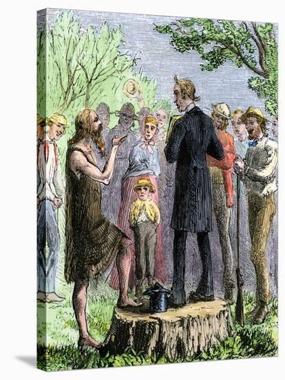 Johnny Appleseed Addressing a Preacher Among Settlers of Ohio Territory-null-Stretched Canvas