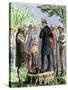 Johnny Appleseed Addressing a Preacher Among Settlers of Ohio Territory-null-Stretched Canvas