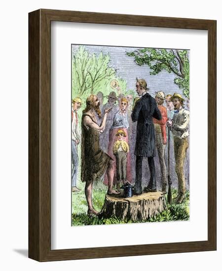 Johnny Appleseed Addressing a Preacher Among Settlers of Ohio Territory-null-Framed Giclee Print