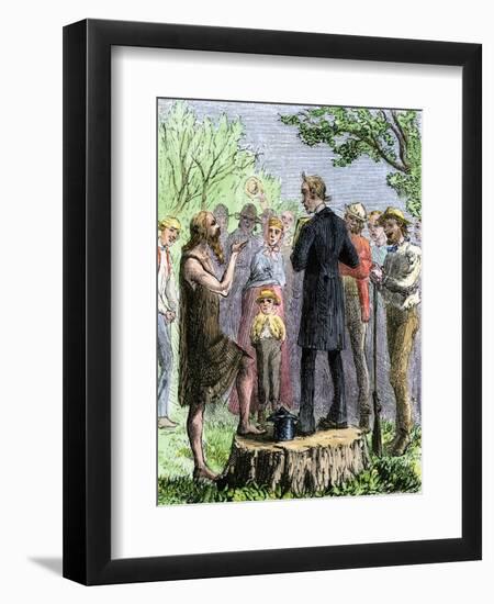 Johnny Appleseed Addressing a Preacher Among Settlers of Ohio Territory-null-Framed Giclee Print