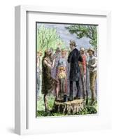 Johnny Appleseed Addressing a Preacher Among Settlers of Ohio Territory-null-Framed Giclee Print