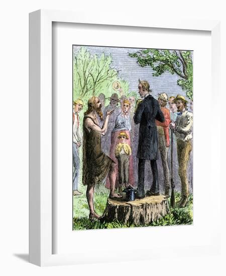 Johnny Appleseed Addressing a Preacher Among Settlers of Ohio Territory-null-Framed Giclee Print