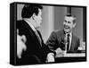 Johnny Carson and Jimmy Breslin Enjoying Conversation During Taping of the Johnny Carson Show-Arthur Schatz-Framed Stretched Canvas