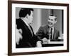 Johnny Carson and Jimmy Breslin Enjoying Conversation During Taping of the Johnny Carson Show-Arthur Schatz-Framed Premium Photographic Print