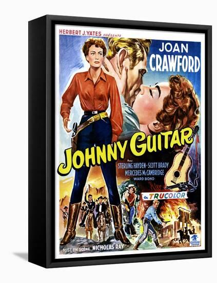 Johnny Guitar, Joan Crawford, Sterling Hayden, (Belgian Poster Art), 1954.-null-Framed Stretched Canvas