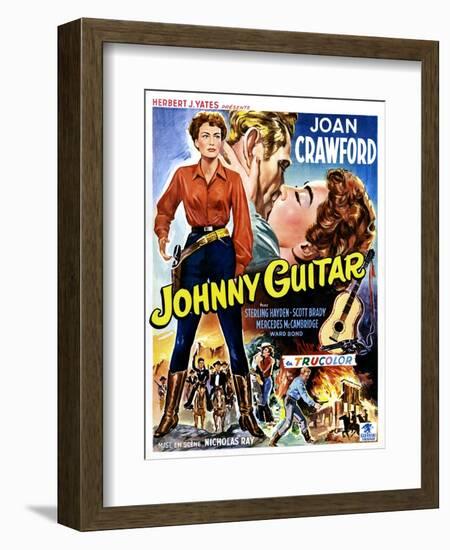 Johnny Guitar, Joan Crawford, Sterling Hayden, (Belgian Poster Art), 1954.-null-Framed Art Print