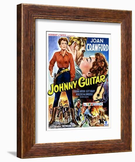 Johnny Guitar, Joan Crawford, Sterling Hayden, (Belgian Poster Art), 1954.-null-Framed Art Print