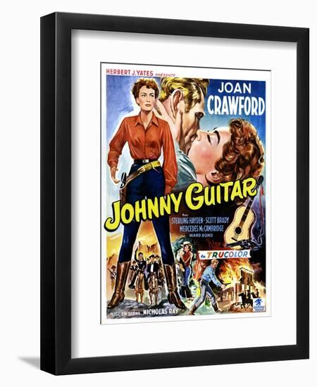 Johnny Guitar, Joan Crawford, Sterling Hayden, (Belgian Poster Art), 1954.-null-Framed Art Print