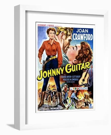 Johnny Guitar, Joan Crawford, Sterling Hayden, (Belgian Poster Art), 1954.-null-Framed Art Print