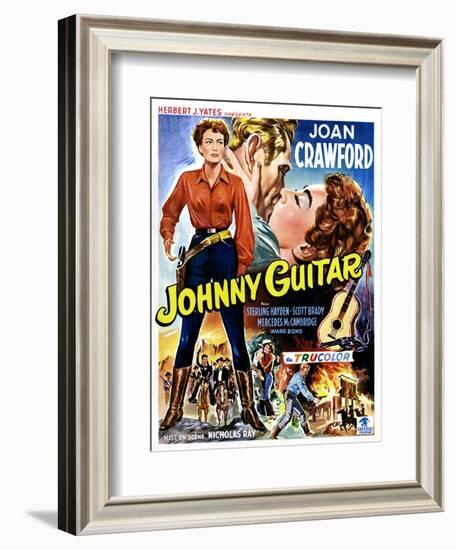 Johnny Guitar, Joan Crawford, Sterling Hayden, (Belgian Poster Art), 1954.-null-Framed Art Print