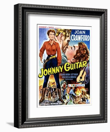 Johnny Guitar, Joan Crawford, Sterling Hayden, (Belgian Poster Art), 1954.-null-Framed Art Print