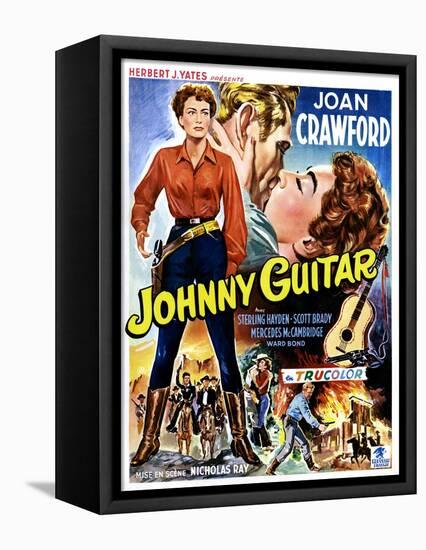 Johnny Guitar, Joan Crawford, Sterling Hayden, (Belgian Poster Art), 1954.-null-Framed Stretched Canvas