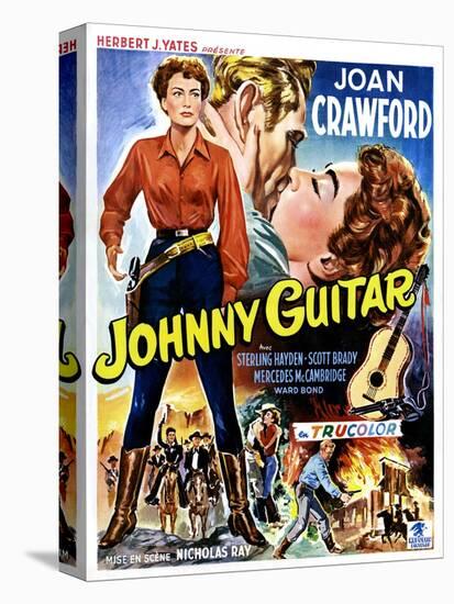 Johnny Guitar, Joan Crawford, Sterling Hayden, (Belgian Poster Art), 1954.-null-Stretched Canvas