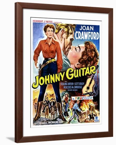 Johnny Guitar, Joan Crawford, Sterling Hayden, (Belgian Poster Art), 1954.-null-Framed Art Print