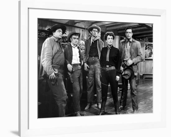 JOHNNY GUITARE, 1954 directed by NICOLAS RAY Ernest Borgnine, Ben Cooper, Royal Dano, Joan Crawford-null-Framed Photo