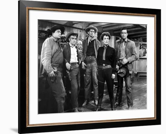 JOHNNY GUITARE, 1954 directed by NICOLAS RAY Ernest Borgnine, Ben Cooper, Royal Dano, Joan Crawford-null-Framed Photo