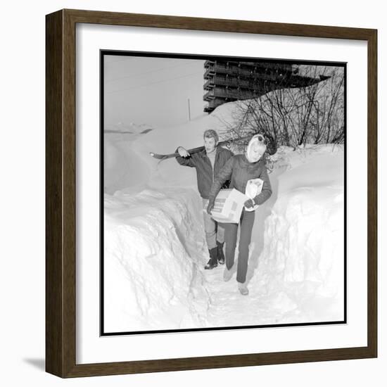 Johnny Hallyday and Sylvie Vartan in their Ski Chalet of Meribel (Southeast of France), Jan 1966-Beynon-Framed Photographic Print