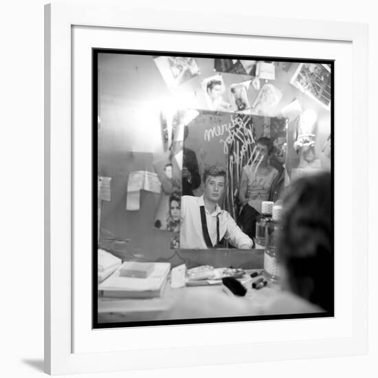 Johnny Hallyday Looking at Himself in a Mirror, Backstage-Marcel DR-Framed Photographic Print