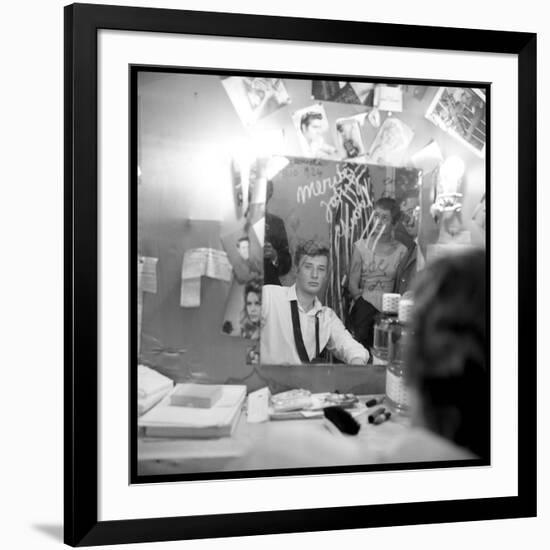 Johnny Hallyday Looking at Himself in a Mirror, Backstage-Marcel DR-Framed Photographic Print