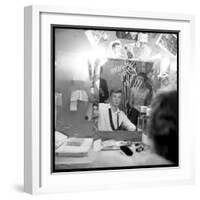 Johnny Hallyday Looking at Himself in a Mirror, Backstage-Marcel DR-Framed Photographic Print