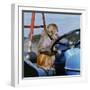 Johnny Rhesus Driving Tractor-null-Framed Photographic Print