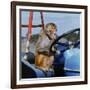 Johnny Rhesus Driving Tractor-null-Framed Photographic Print