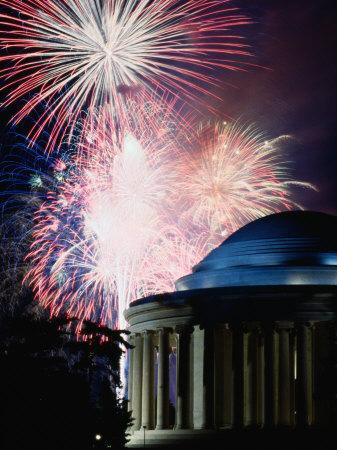Fireworks Exploding Over Jefferson Memorial, Washington Dc, USA