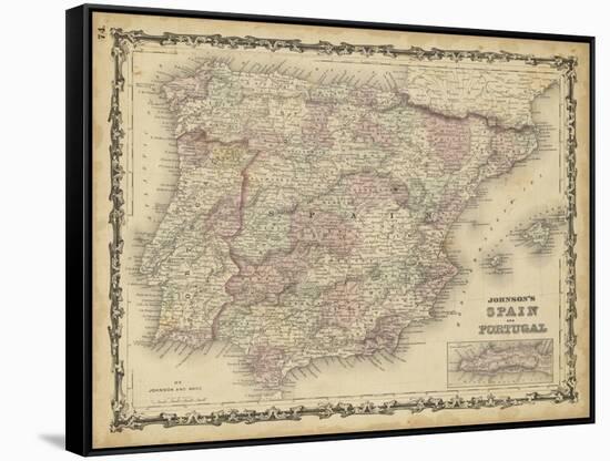 Johnson's Map of Spain & Portugal-null-Framed Stretched Canvas