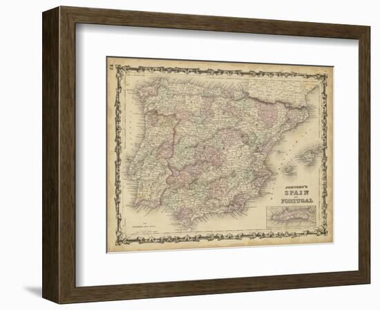 Johnson's Map of Spain & Portugal-null-Framed Art Print