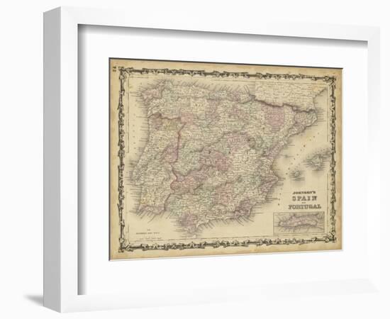 Johnson's Map of Spain & Portugal-null-Framed Art Print