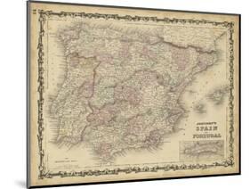 Johnson's Map of Spain & Portugal-null-Mounted Art Print