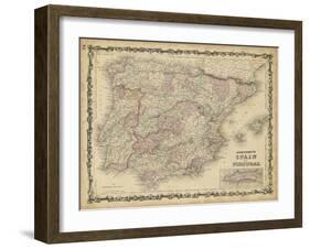 Johnson's Map of Spain & Portugal-null-Framed Art Print