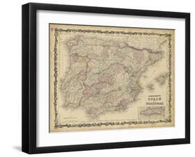 Johnson's Map of Spain & Portugal-null-Framed Art Print