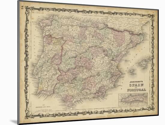 Johnson's Map of Spain & Portugal-null-Mounted Art Print
