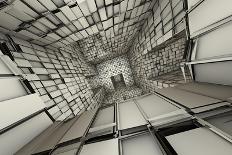 3D Futuristic Fragmented Tiled Mosaic Labyrinth Interior-johnson13-Art Print