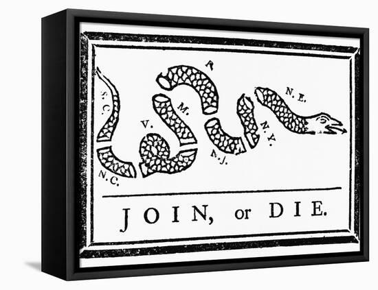 Join, or Die Political Cartoon-Benjamin Franklin-Framed Stretched Canvas