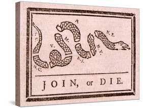 Join, or Die, Pub. 1754 (Woodcut)-Benjamin Franklin-Stretched Canvas