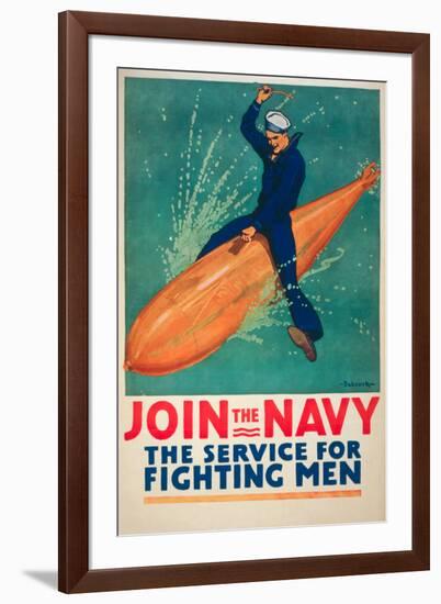 Join the Navy War Propaganda Vintage Ad-null-Framed Art Print