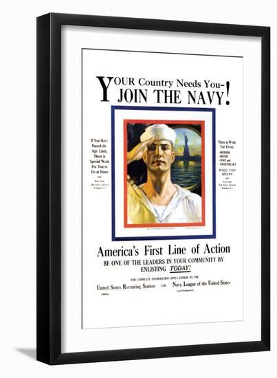 Join the Navy, Your country Needs You, c.1916-Rolf Armstrong-Framed Art Print