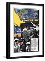 'Join the Royal Marines - Help to Man the Guns of the Fleet', World War I Recruitment Poster-English School-Framed Giclee Print