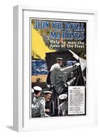 'Join the Royal Marines - Help to Man the Guns of the Fleet', World War I Recruitment Poster-English School-Framed Giclee Print