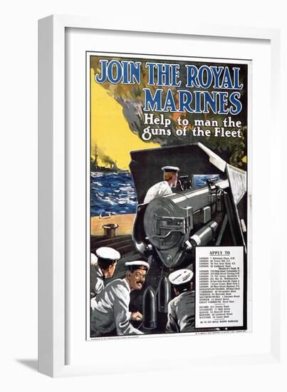 'Join the Royal Marines - Help to Man the Guns of the Fleet', World War I Recruitment Poster-English School-Framed Giclee Print