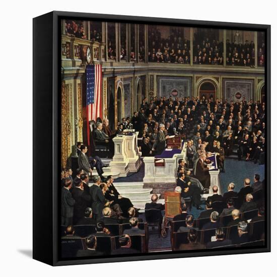 "Joint Session of Congress", January 7, 1950-John Falter-Framed Stretched Canvas