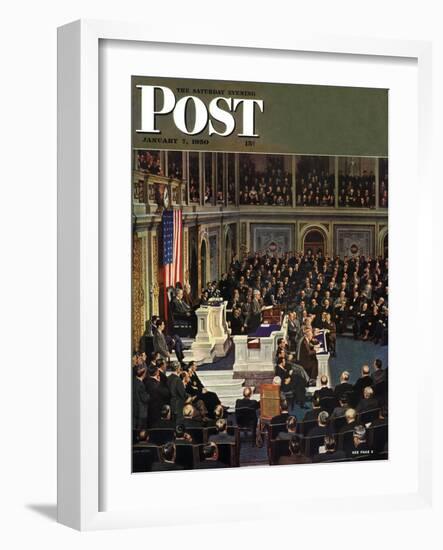 "Joint Session of Congress," Saturday Evening Post Cover, January 7, 1950-John Falter-Framed Giclee Print