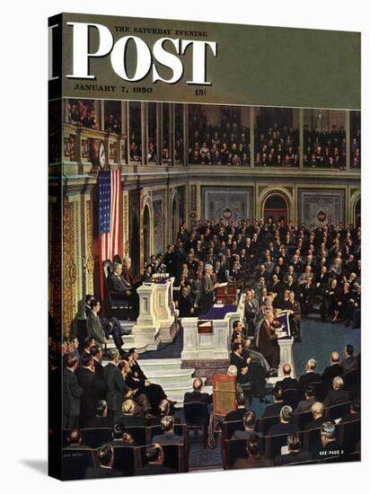 "Joint Session of Congress," Saturday Evening Post Cover, January 7, 1950-John Falter-Stretched Canvas