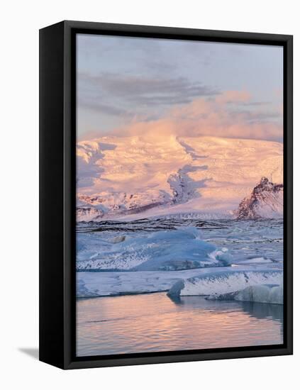 Jokulsarlon with Glacier Breidamerjokull, Vatnajokull NP. Iceland-Martin Zwick-Framed Stretched Canvas